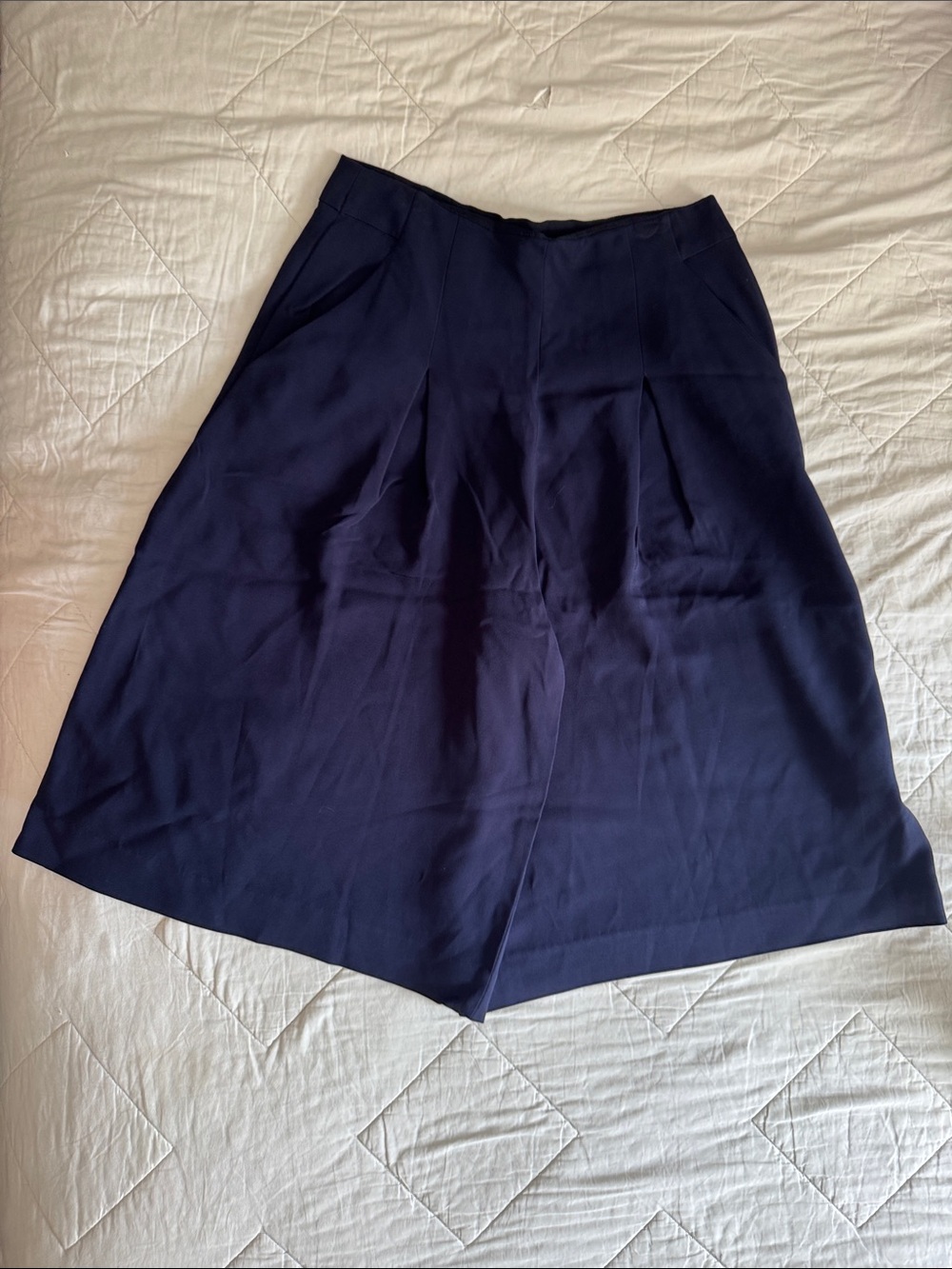 High-Rise Navy Wide-Leg Bermuda Shorts